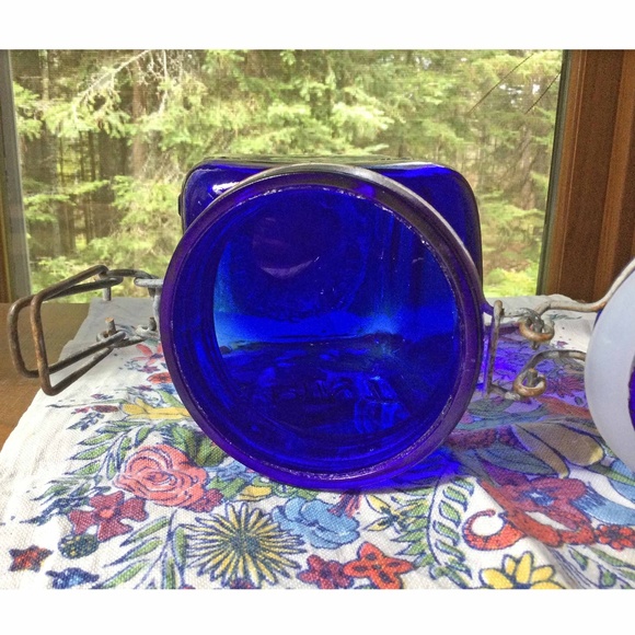 Cobalt Blue Canister Granny's Wire/Bail Slanted Lid Vintage Italy . - Picture 7 of 9